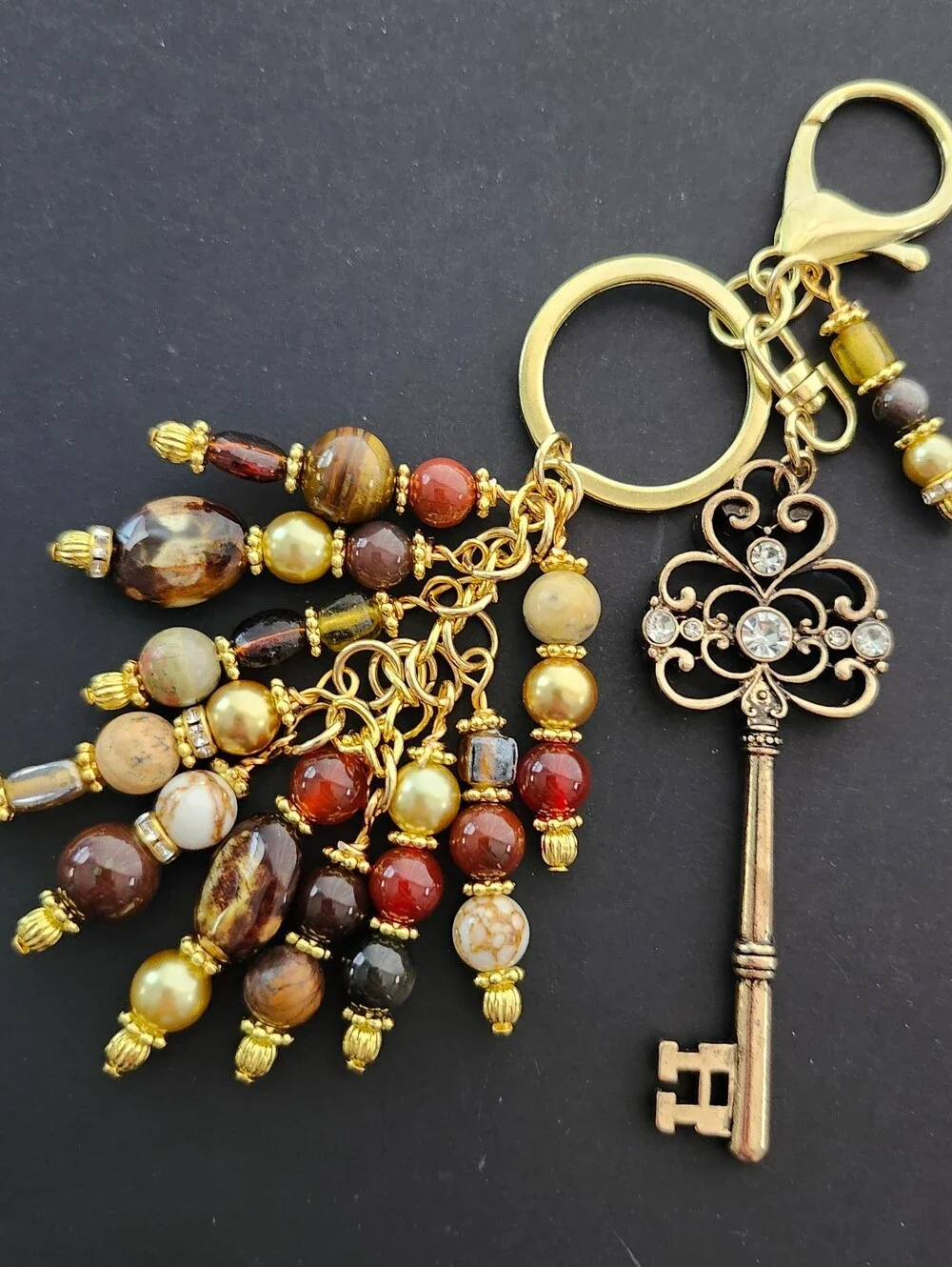 Vintage-inspired Key Purse Charm or Keychain Jasper Agate Carnelian Handcrafted